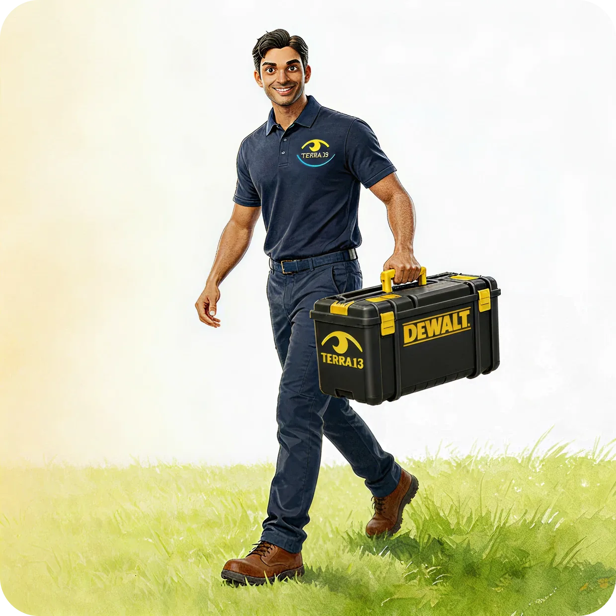 Terra13 pest control technician carrying a service toolbox