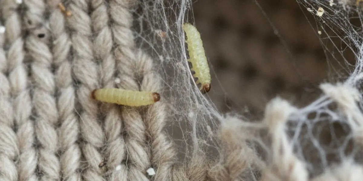 Carpet beetle larvae on woven fabric