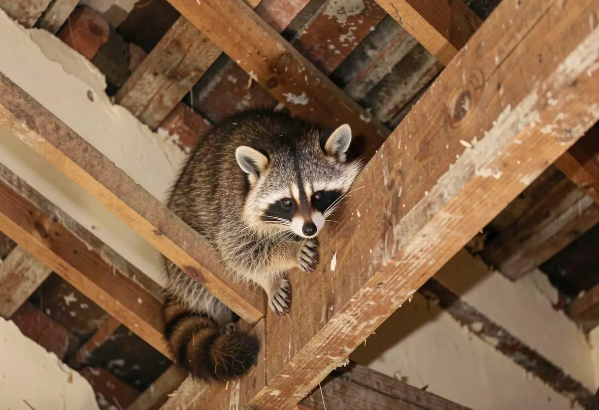 Raccoon in attic framing