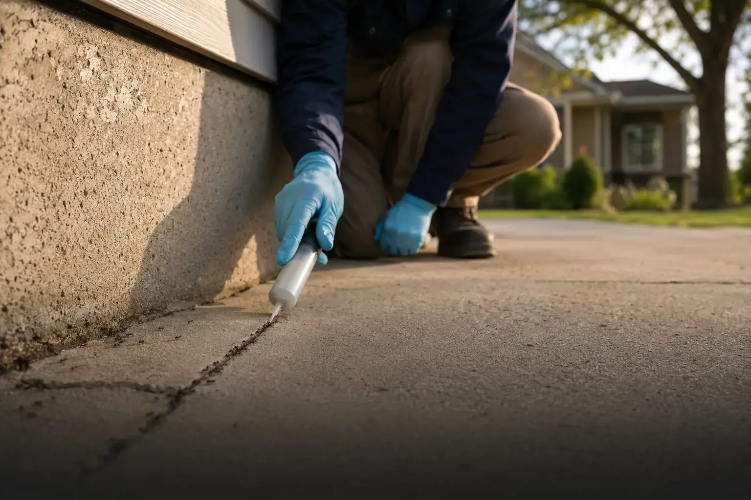 Carpenter and pavement ants trailing along a Winnipeg home foundation
