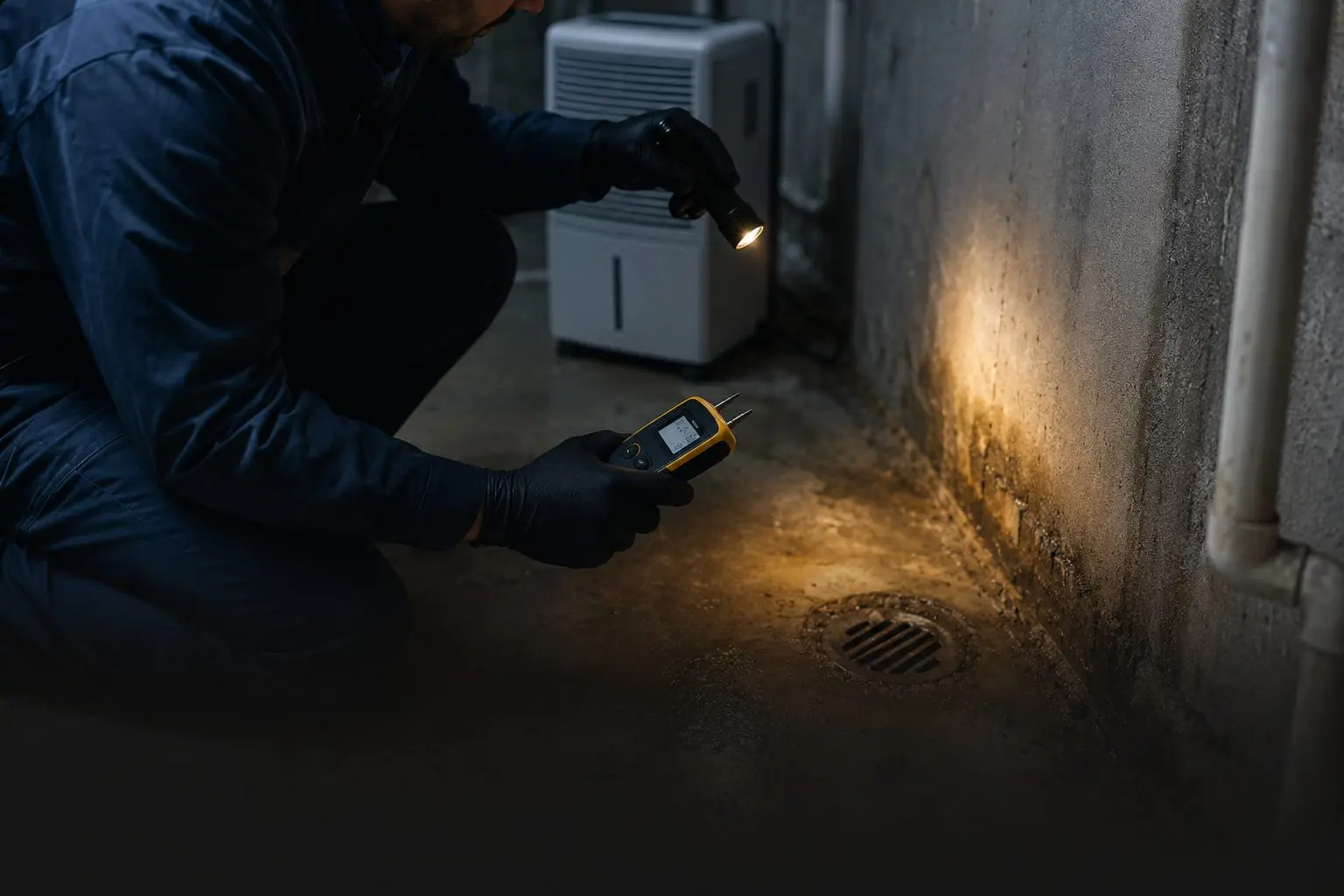 A silverfish and centipede near a damp Winnipeg basement wall