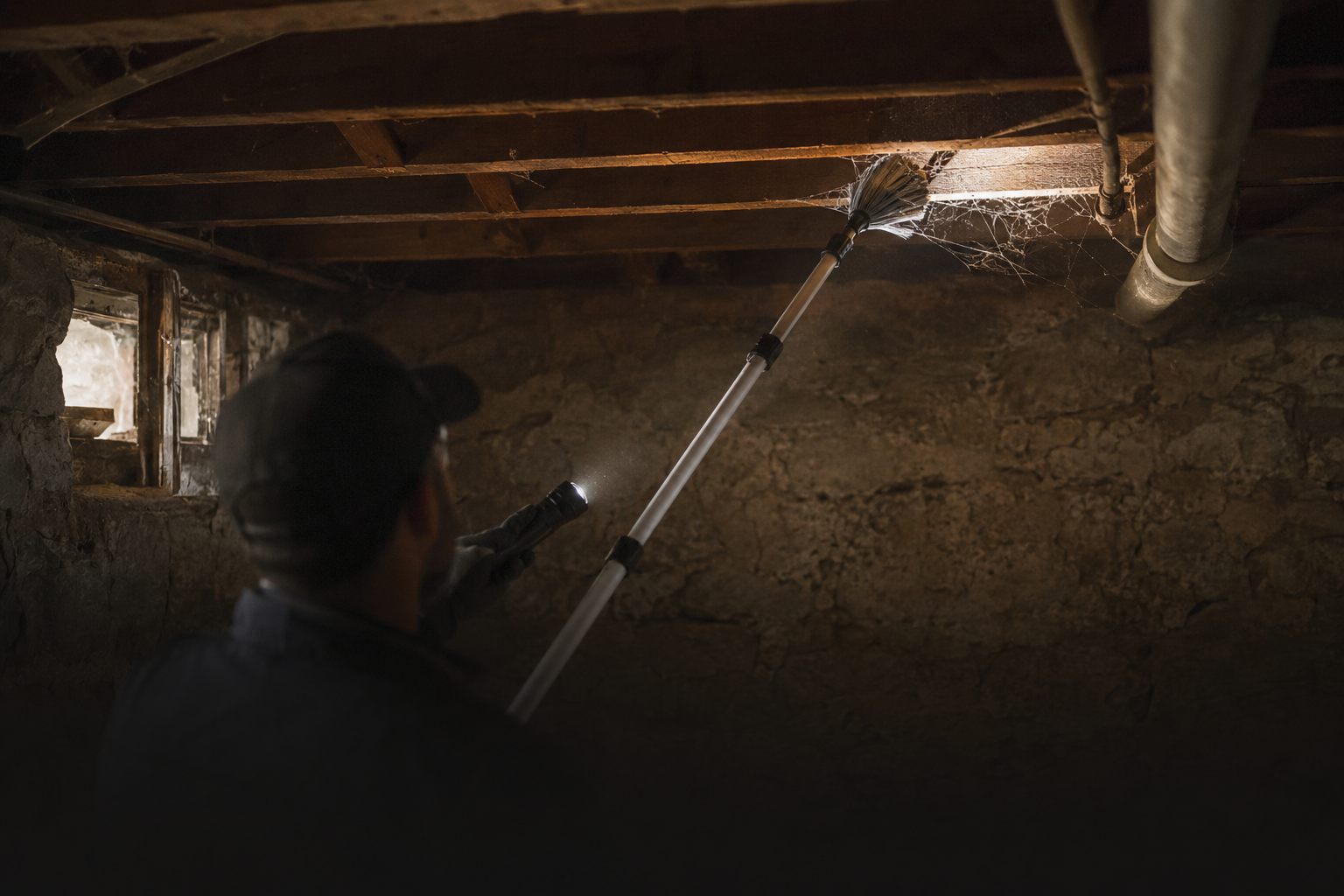 A cellar spider in the corner of a Winnipeg basement
