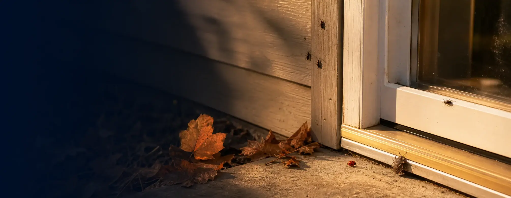 Seasonal bugs and insects on a warm exterior wall
