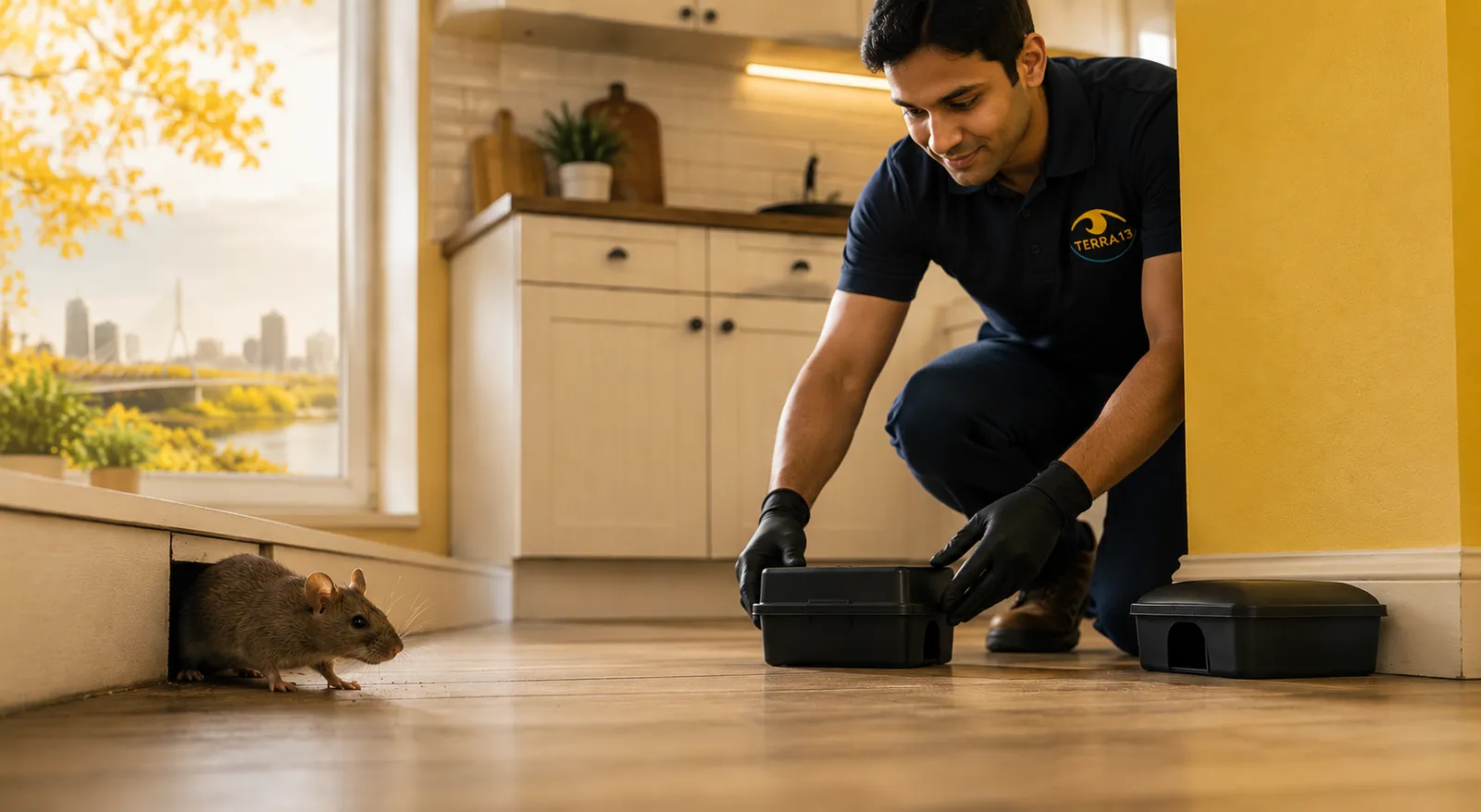 Rodent control technician at a Winnipeg property