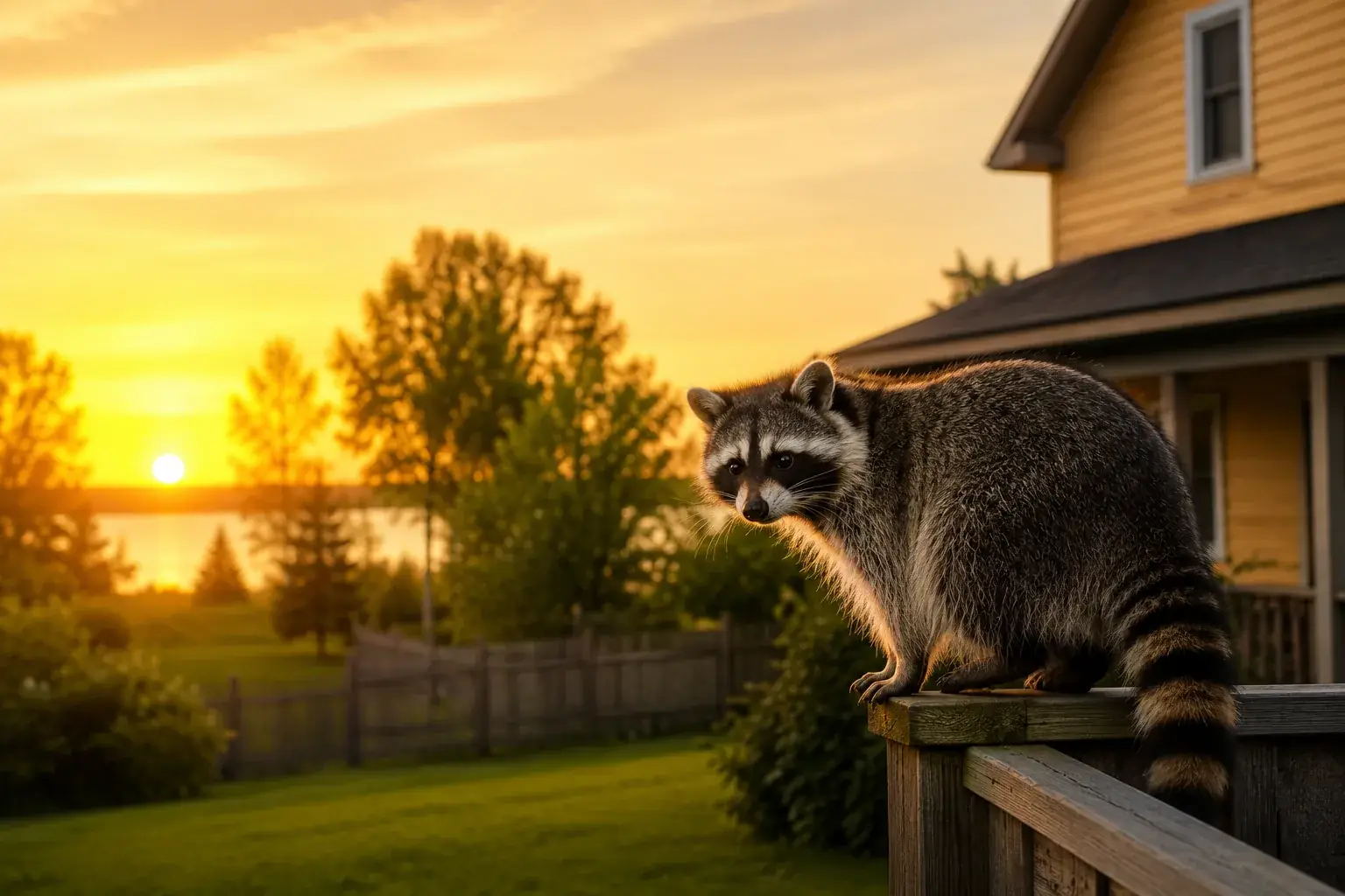 Wildlife removal technician inspecting an exterior entry point